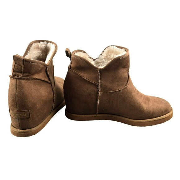 Makalu Womens Wedge Ankle Boots Tan Suede Faux Fur Lining Size 9M jh1779 - Picture 8 of 10